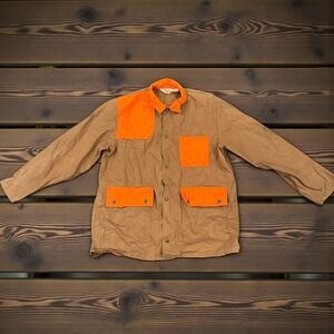 Walls Vintage Hunting Jacket Brown‎ Blaze Orange Quilted Shoulder Game Pocket L